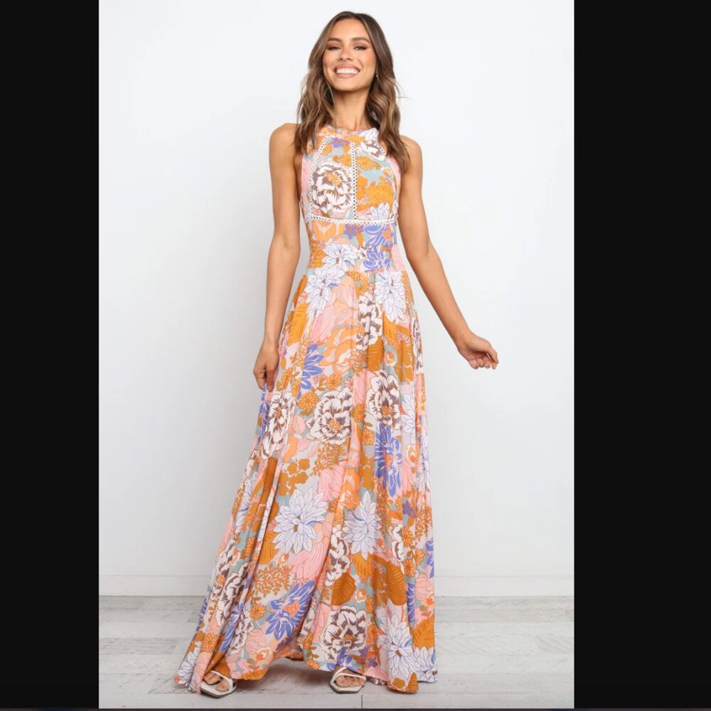 Petal & Pup Newell Orange Colorful Floral Maxi Dress L - Picture 6 of 13